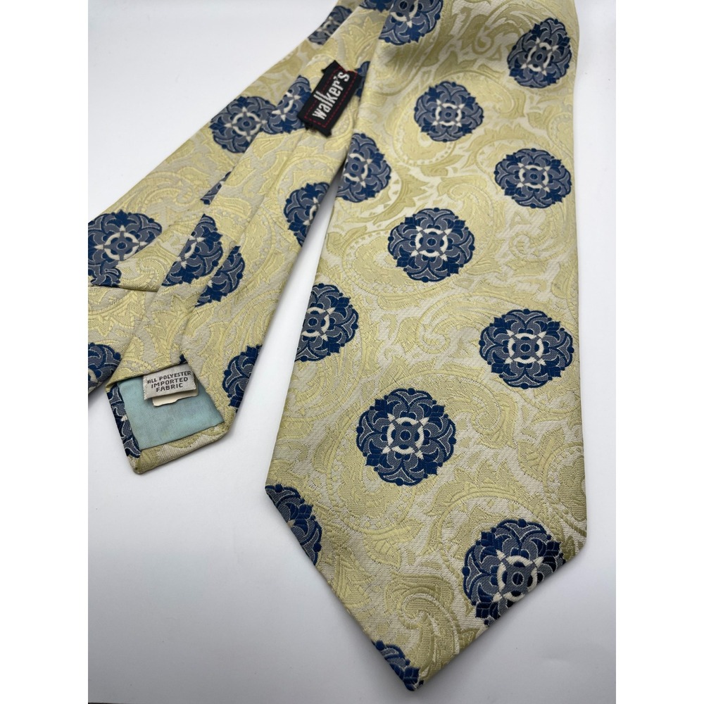 Vintage Mr. John Beau Brummell Floral Medallion Jacquard Tie Yellow Navy Wide